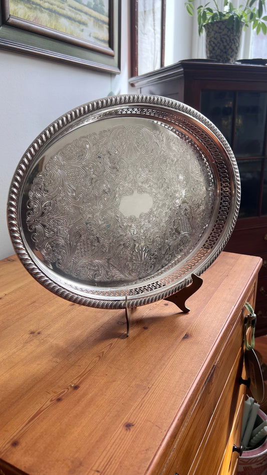 Oval Silver Plate Gallery Tray | 16”