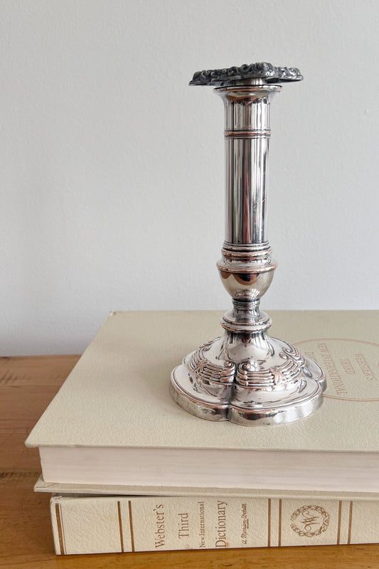 Antique Silver Plate on Copper Candlestick