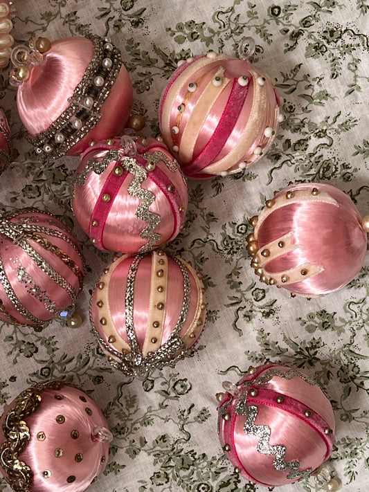 SET of 10 | Vintage Decorated Silk Bulbs (Pink Minis)