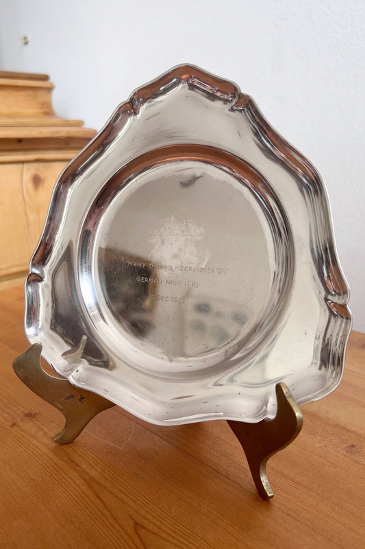 German Navy Silver Plate Tray in Unique Triangular Shape | 7.5”