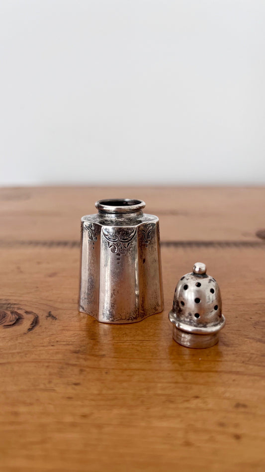 Antique Etched Silver Plate Pepper Shaker