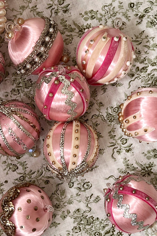 SET of 10 | Vintage Decorated Silk Bulbs (Pink Minis)