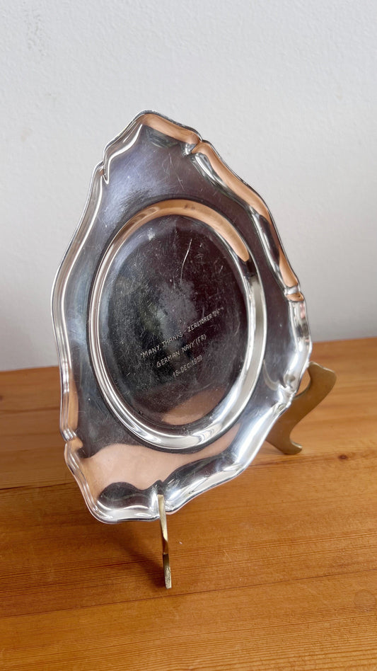 German Navy Silver Plate Tray in Unique Triangular Shape | 7.5”