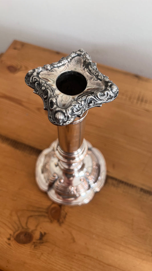 Antique Silver Plate on Copper Candlestick