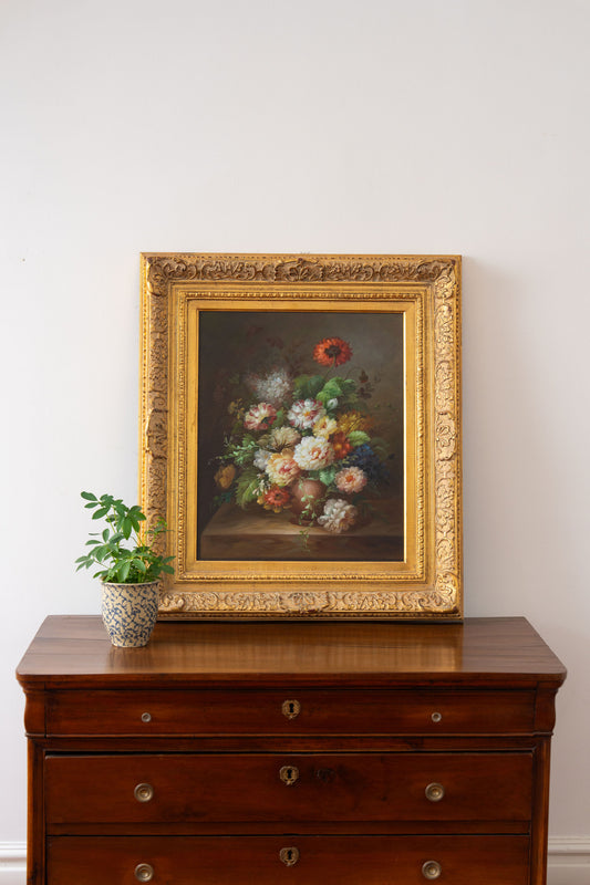 Large Framed Original Floral Painting on Canvas