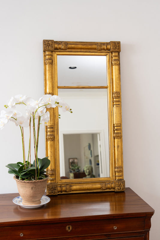 Antique Federal Carved Giltwood Two Panel Mirror