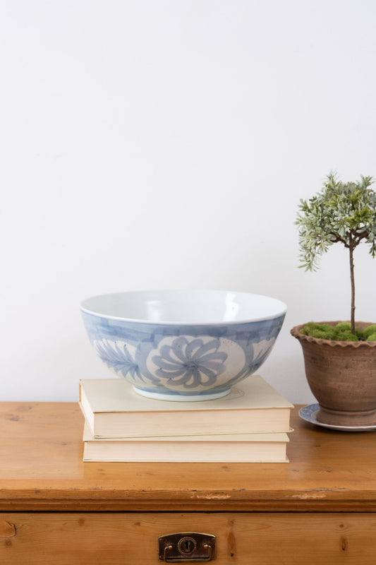 Large Blue Hand Painted Stoneware Bowl