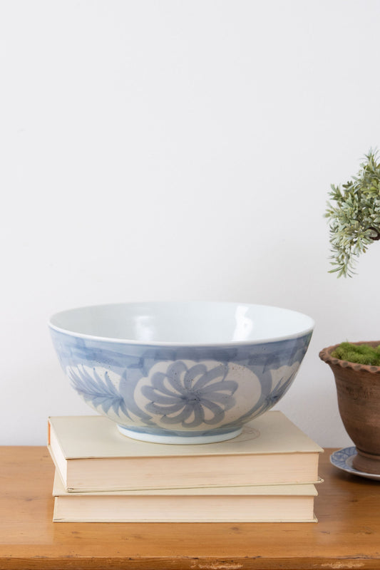 Large Blue Hand Painted Stoneware Bowl