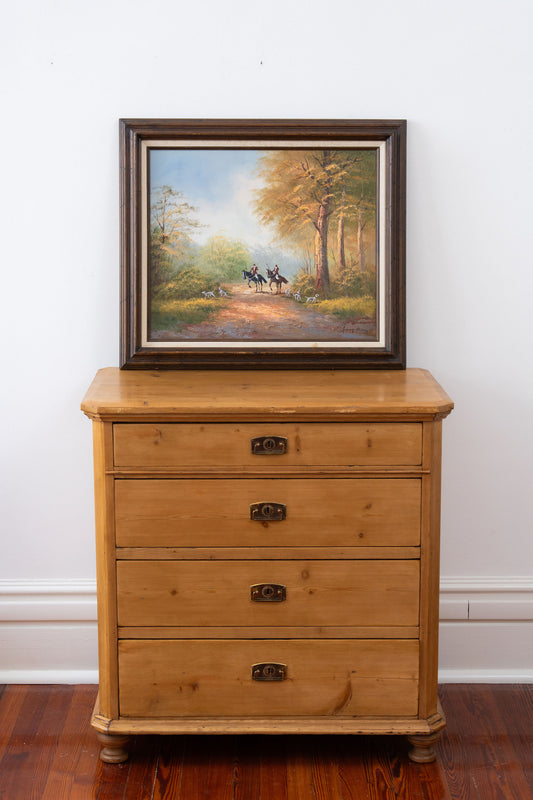 Framed Hunt Scene Original Painting on Canvas