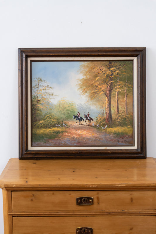 Framed Hunt Scene Original Painting on Canvas