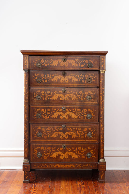 Antique Dutch Marquetry Chest Drawers Tall Boy Inlay (c. 1820)