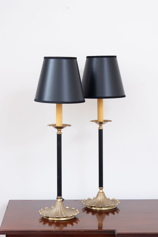 (PAIR) Brass Base Lamps with Black Shade