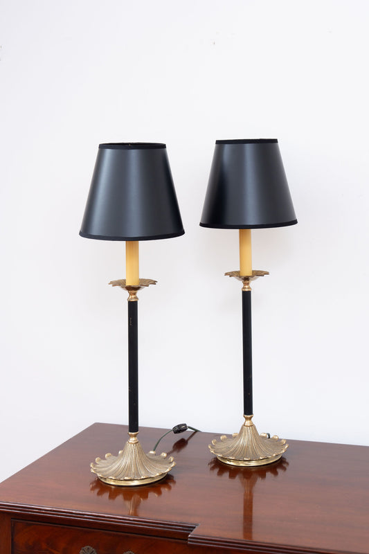 (PAIR) Brass Base Lamps with Black Shade