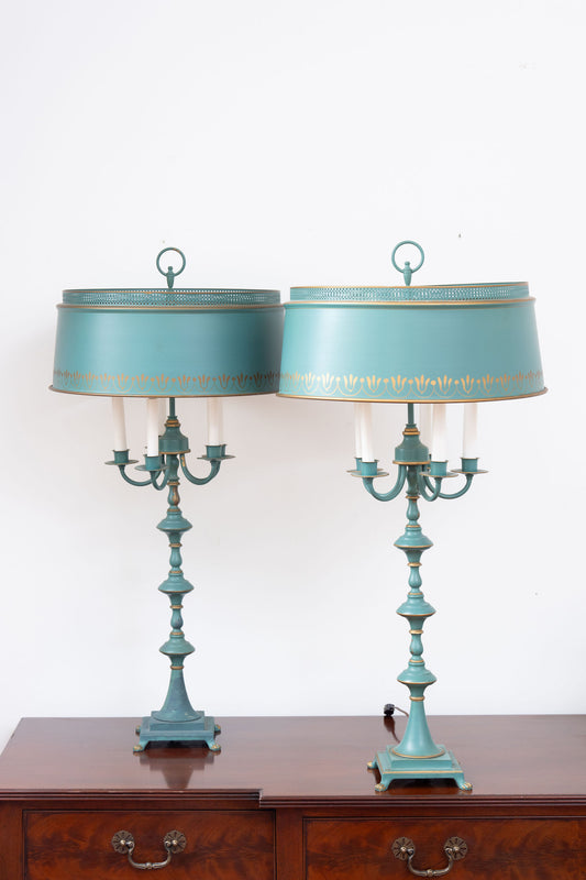 (PAIR) Tall Buffet 5-Light Metal Lamps with Shades