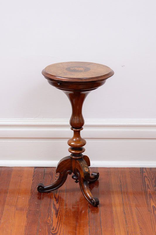 Antique English Victorian Inlay Sewing Table