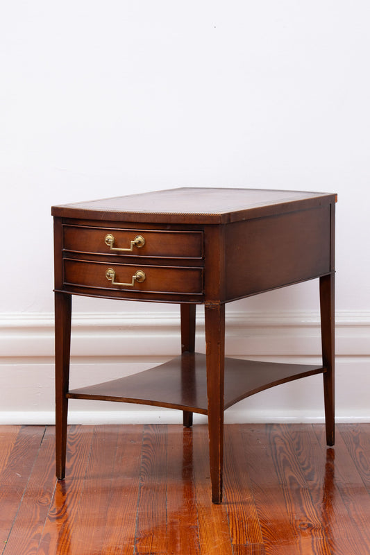 Vintage Hekman Mahogany 2 Drawer Leather Top Side Table