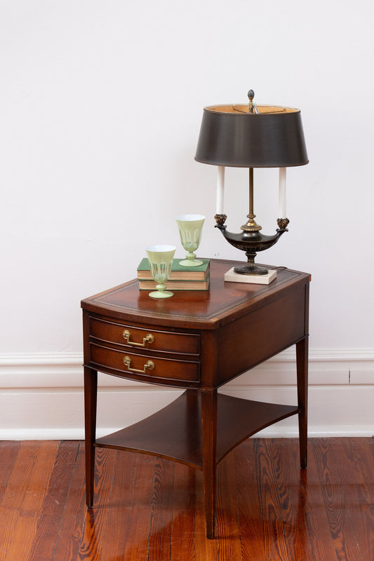 Vintage Hekman Mahogany 2 Drawer Leather Top Side Table