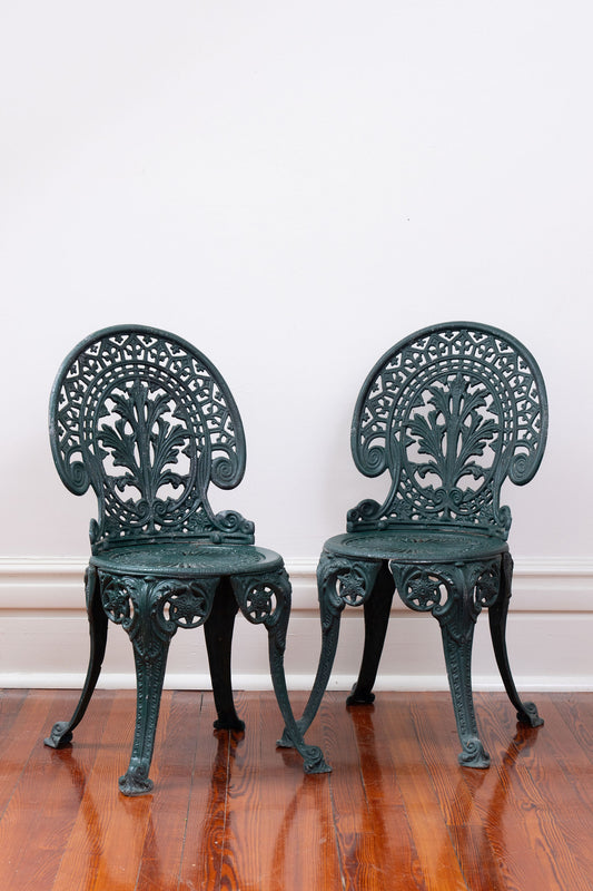 (PAIR) Vintage Cast Aluminum Dark Green Chairs