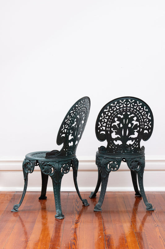 (PAIR) Vintage Cast Aluminum Dark Green Chairs