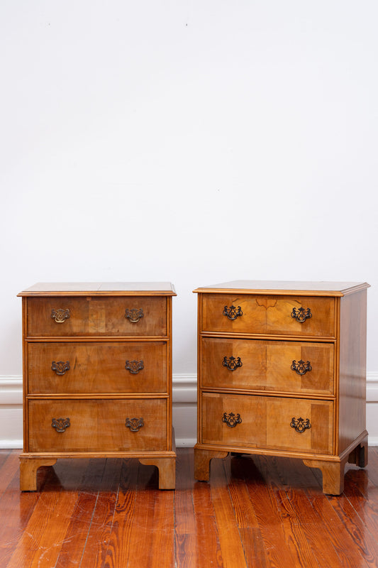 English Burl Walnut Bedside Chests (PAIR)