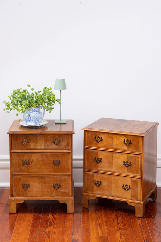 English Burl Walnut Bedside Chests (PAIR)